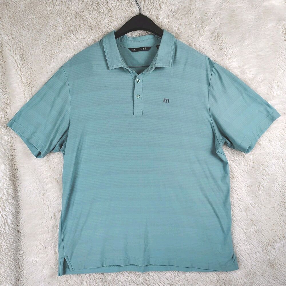 Travis Mathew Polo Mens Large Blue Green Stripe TAHOE Performance Golf